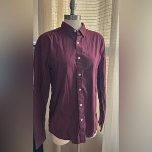 Cactus Man Slim Fit Button-Up Shirt Burgundy Polka Dot Cotton Long Sleeve Size L